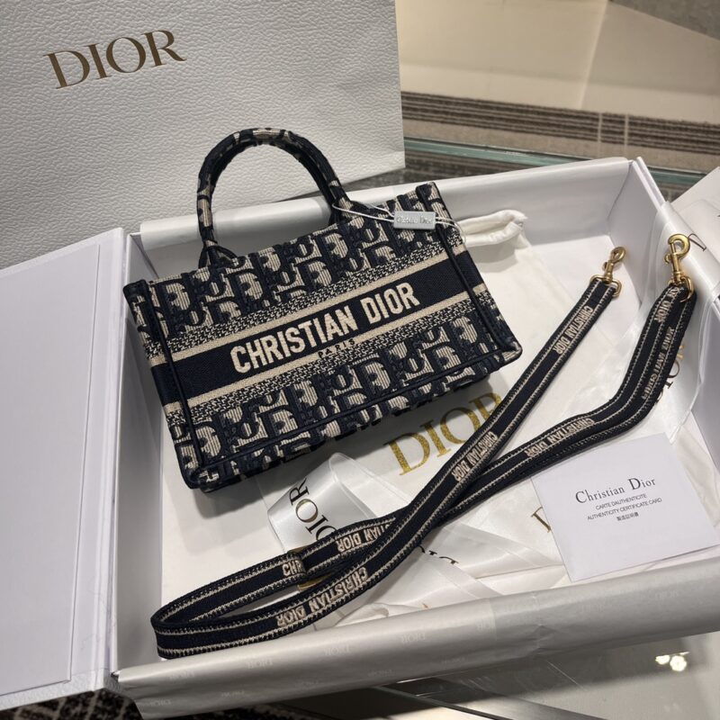 Replica Dior Mini Book Tote Blue Dior Oblique Embroidery Bag