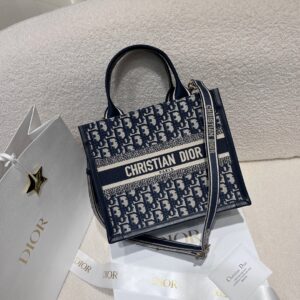 Replica Dior Small Book Tote Blue Dior Oblique Embroidery Calfskin Bag