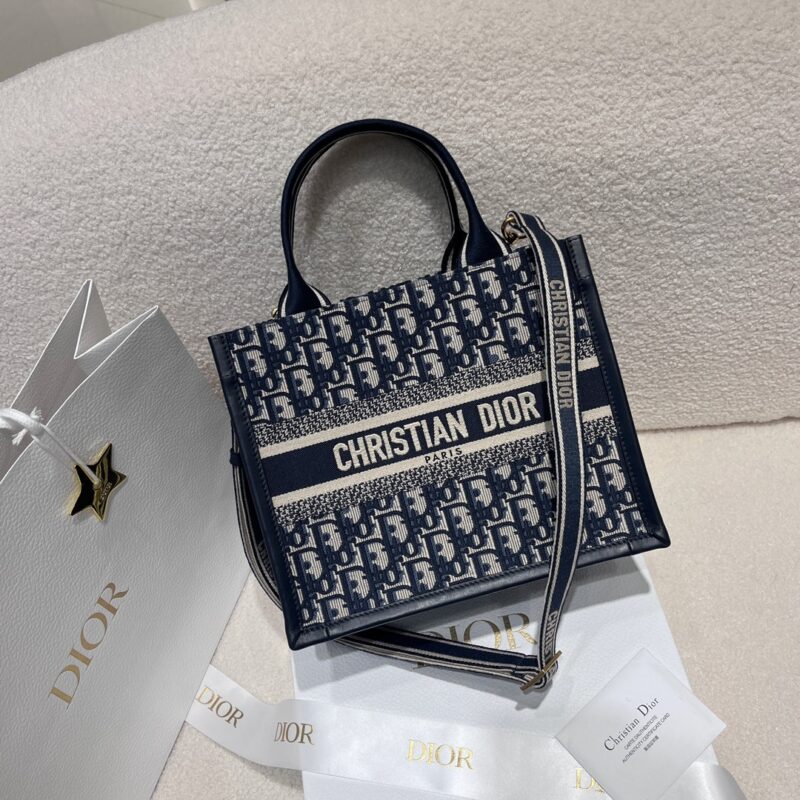 Replica Dior Small Book Tote Blue Dior Oblique Embroidery Calfskin Bag