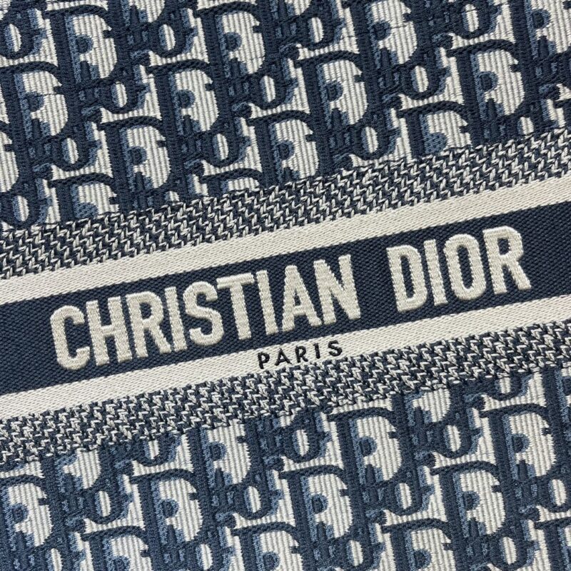 Small Dior Book Tote Blue Dior Oblique Embroidery and Calfskin - Image 8