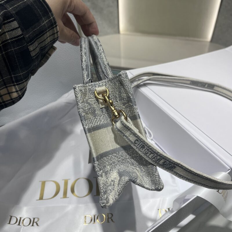 Mini Dior Book Tote Gray Toile de Jouy Reverse Embroidery - Image 5