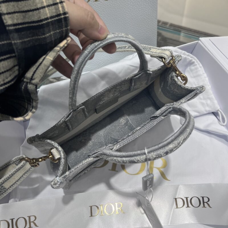 Mini Dior Book Tote Gray Toile de Jouy Reverse Embroidery - Image 6