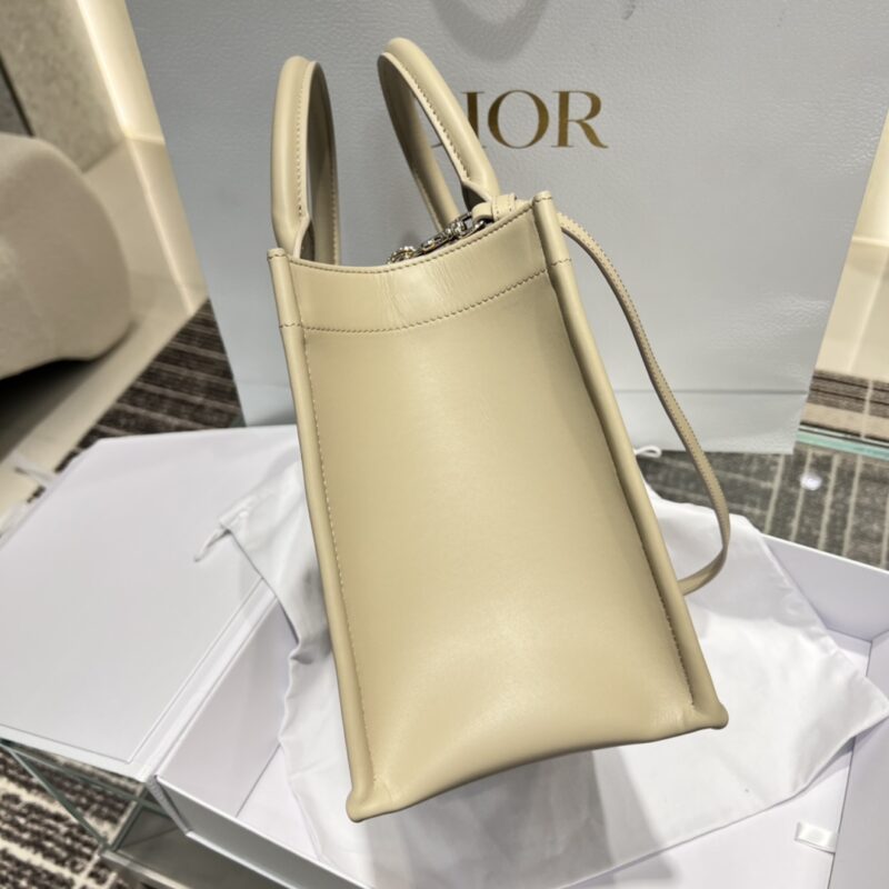 Small Dior Book Tote Powder Beige Macrocannage Calfskin - Image 9