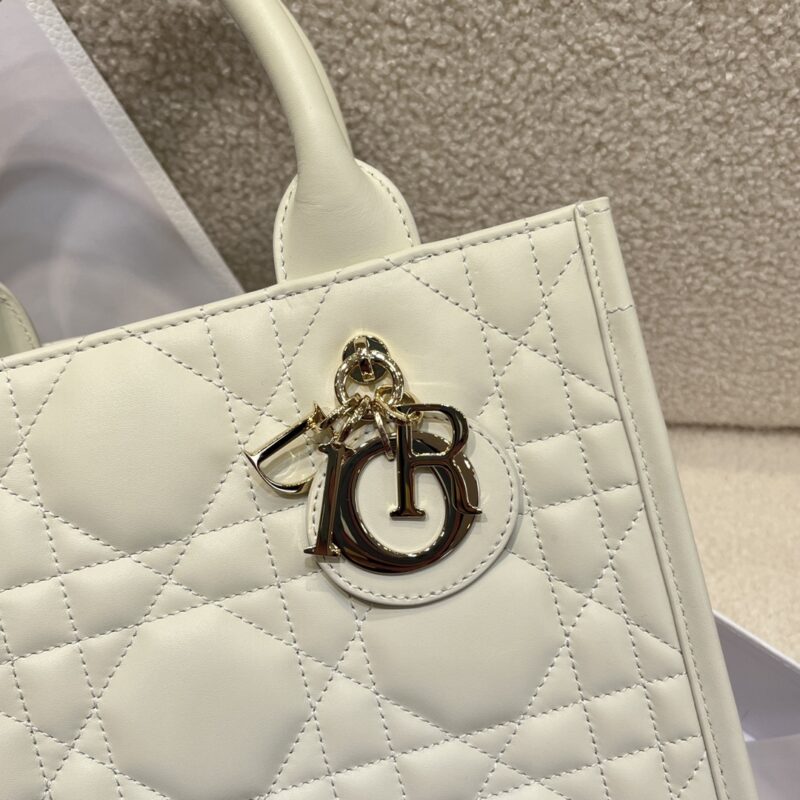 Small Dior Book Tote Latte Macrocannage Calfskin - Image 3