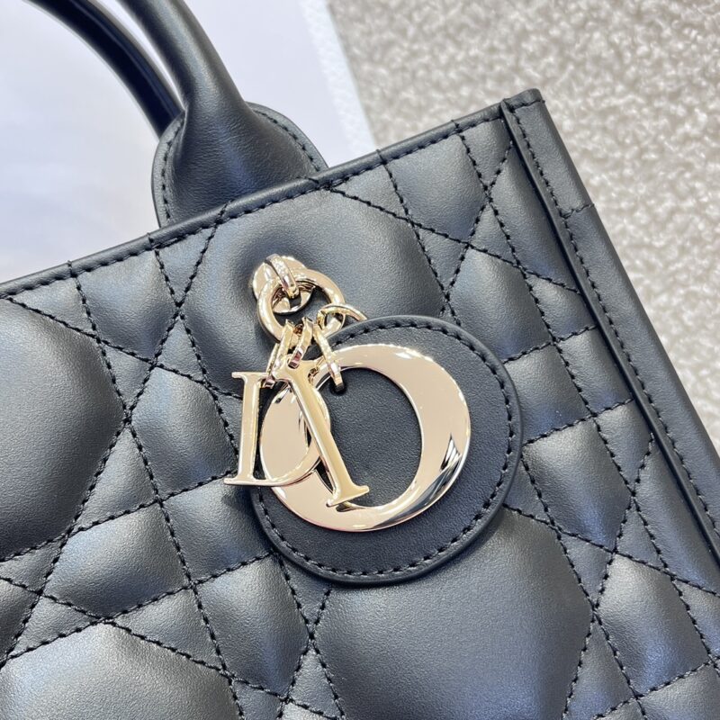 Small Dior Book Tote Black Macrocannage Calfskin - Image 5