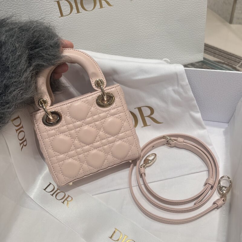 Lady Dior Micro Bag Powder Pink Cannage Lambskin - Image 5