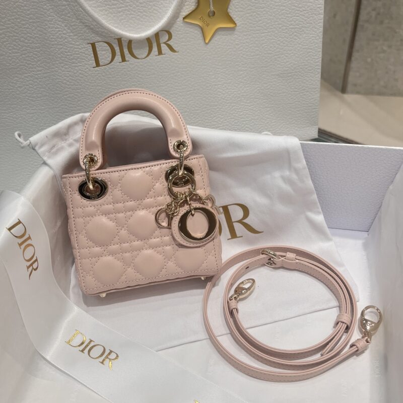 Replica Dior Lady Dior Micro Bag Powder Pink Cannage Lambskin