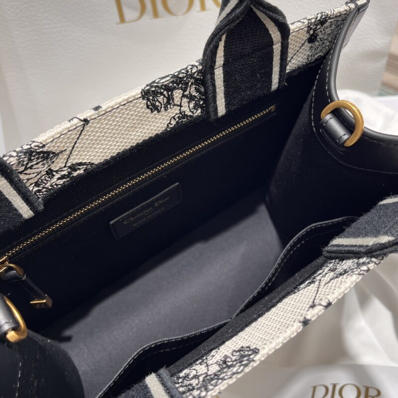 Small Dior Book Tote Latte and Black Dior Zodiac Embroidery with Black Calfskin - Image 2