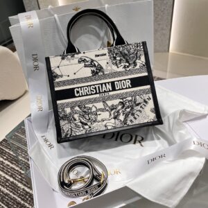 Replica Dior Small Book Tote Latte Black Dior Zodiac Embroidery Black Calfskin Bag