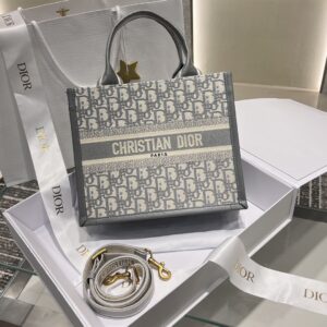 Replica Dior Small Book Tote Gray Dior Oblique Embroidery Calfskin Bag