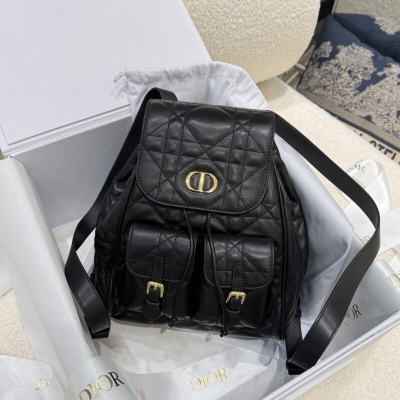 Replica Dior Medium Caro Backpack Black Macrocannage Lambskin Bag