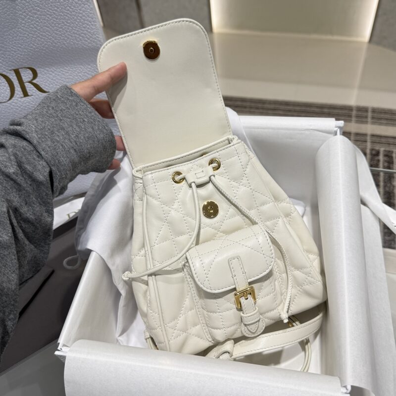 Small Dior Caro Backpack Latte Macrocannage Lambskin - Image 4