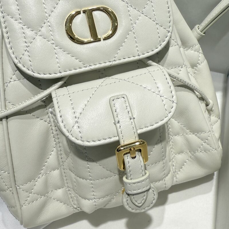 Small Dior Caro Backpack Latte Macrocannage Lambskin - Image 5