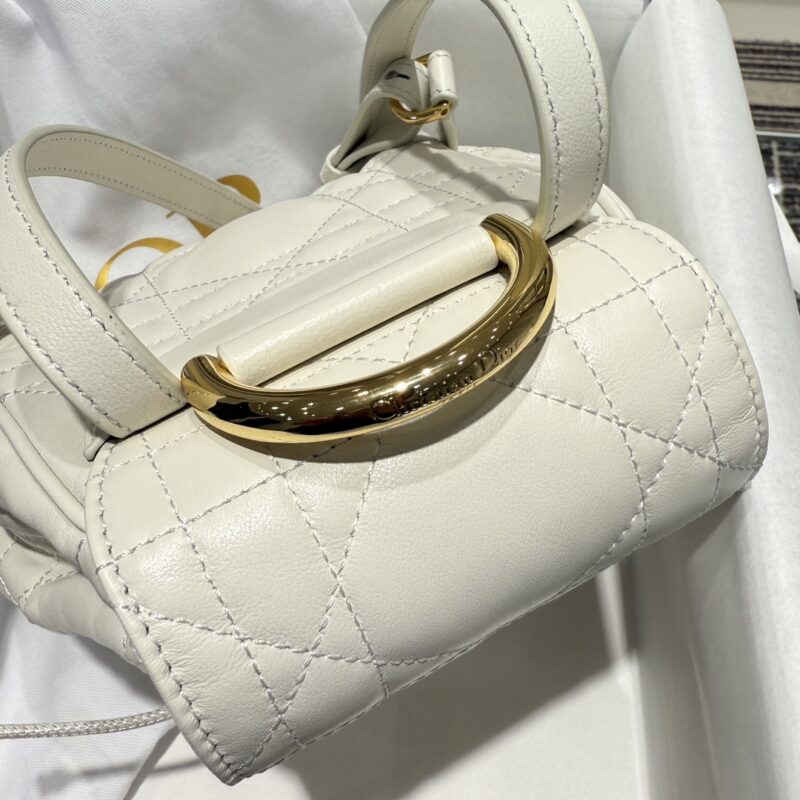 Small Dior Caro Backpack Latte Macrocannage Lambskin - Image 8