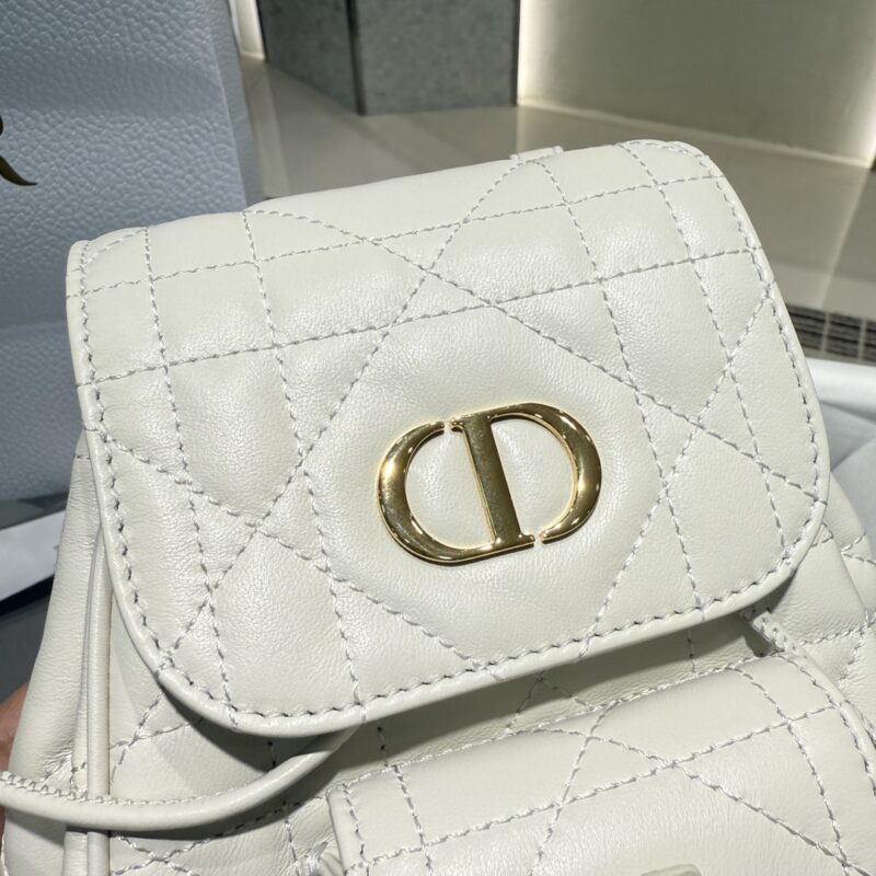 Small Dior Caro Backpack Latte Macrocannage Lambskin - Image 9