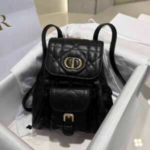 Replica Dior Small Caro Backpack Black Macrocannage Lambskin Bag