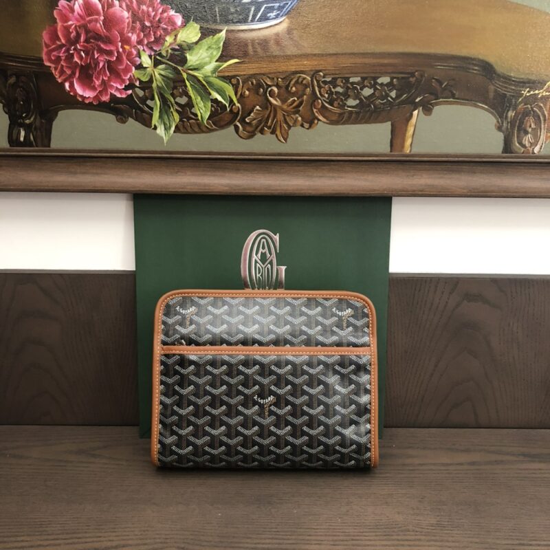 Replica Goyard Jouvence MM Toiletry Bag Black & Tan, luxury replica handbag, Goyard chevron pattern, travel bag