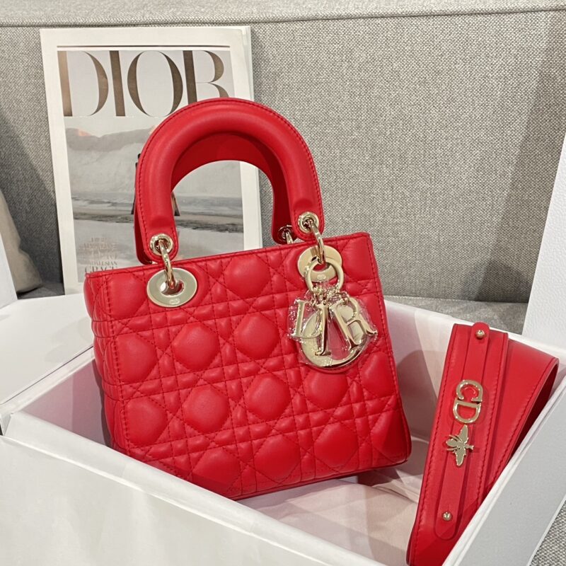 Small Lady Dior My ABCDior Bag Bright Red Cannage Lambskin - Image 2