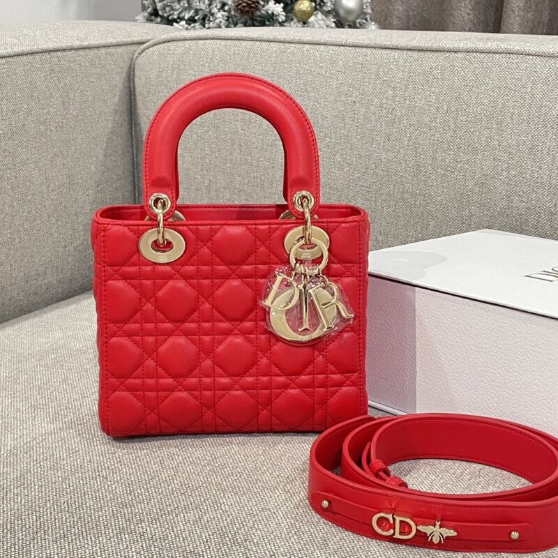 Replica Small Lady Dior My ABCDior Bag in Bright Red Cannage Lambskin – Luxury Dior Handbag with Customization Option