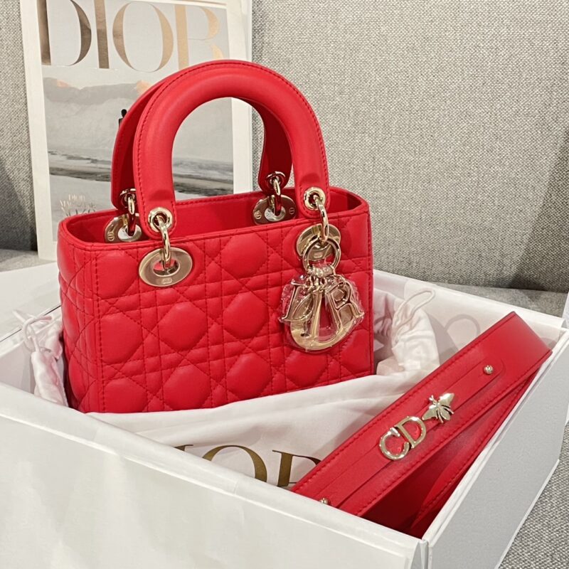 Small Lady Dior My ABCDior Bag Bright Red Cannage Lambskin - Image 6