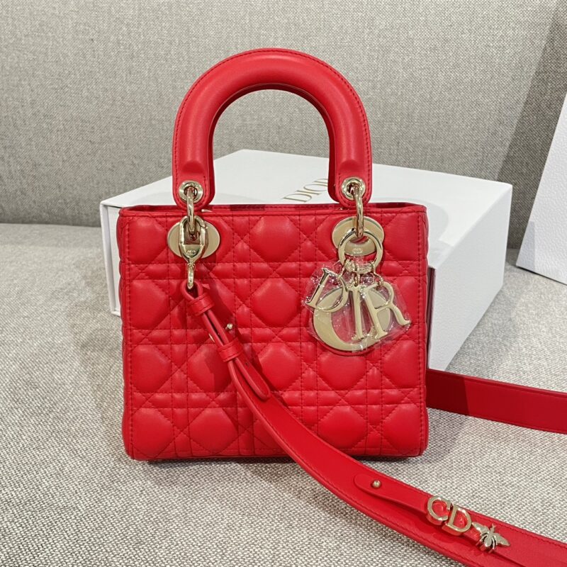 Small Lady Dior My ABCDior Bag Bright Red Cannage Lambskin - Image 8