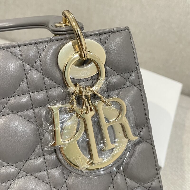 Small Lady Dior My ABCDior Bag Stone Gray Cannage Lambskin - Image 2