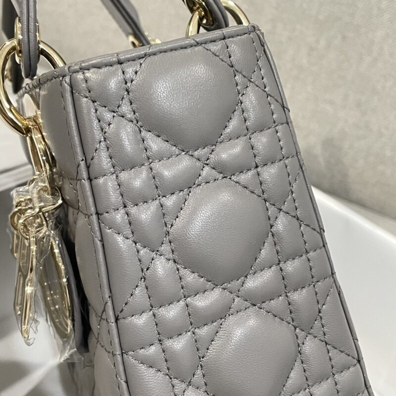 Small Lady Dior My ABCDior Bag Stone Gray Cannage Lambskin - Image 4