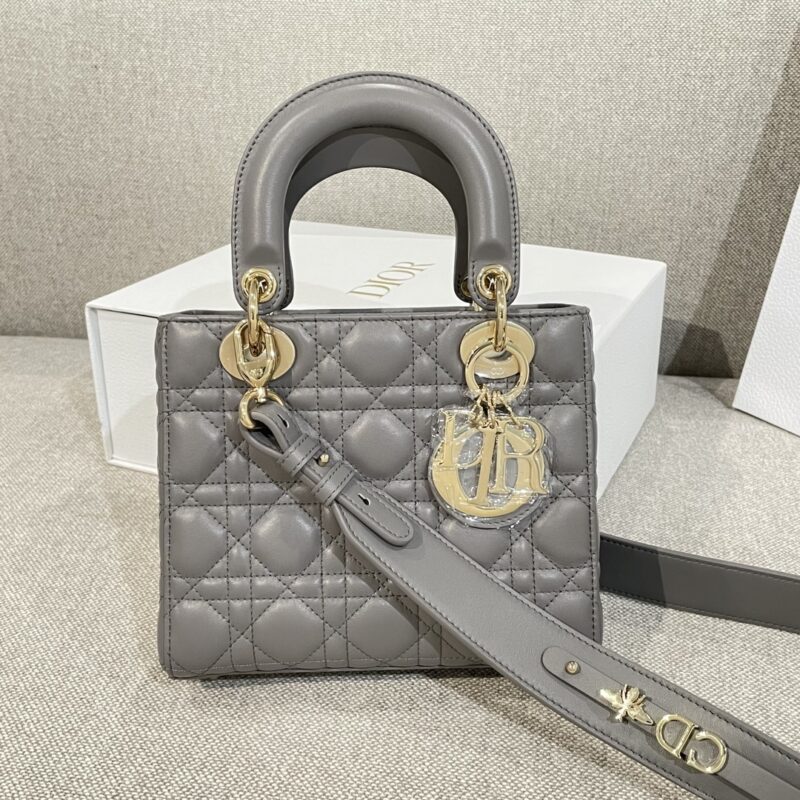 Small Lady Dior My ABCDior Bag Stone Gray Cannage Lambskin - Image 8