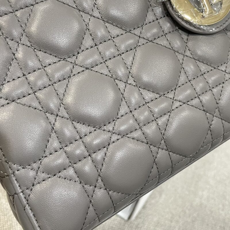 Small Lady Dior My ABCDior Bag Stone Gray Cannage Lambskin - Image 7