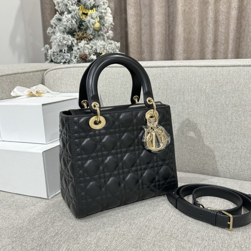 Medium Lady Dior Bag Black Cannage Lambskin - Image 5