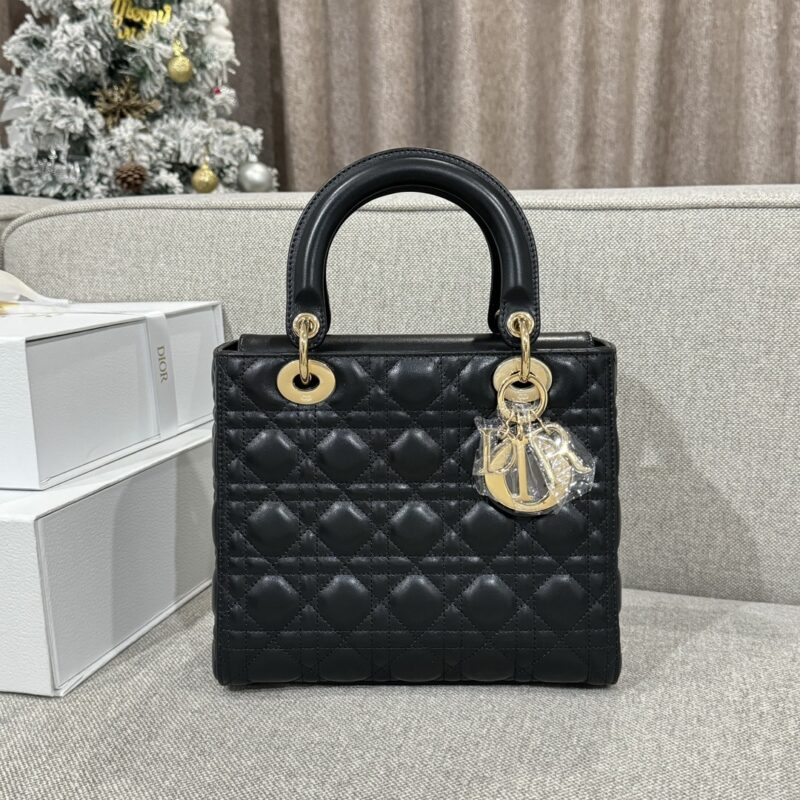 Medium Lady Dior Bag Black Cannage Lambskin - Image 6