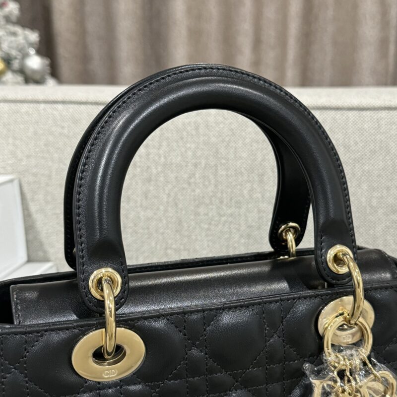 Medium Lady Dior Bag Black Cannage Lambskin - Image 7