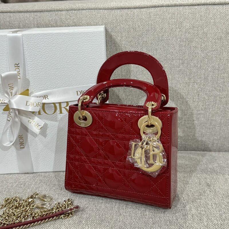 Mini Lady Dior Bag Cherry Red Patent Cannage Calfskin - Image 3