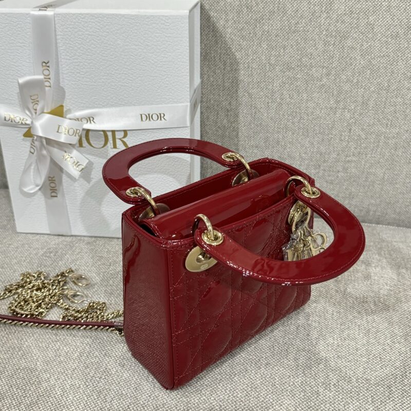 Mini Lady Dior Bag Cherry Red Patent Cannage Calfskin - Image 4