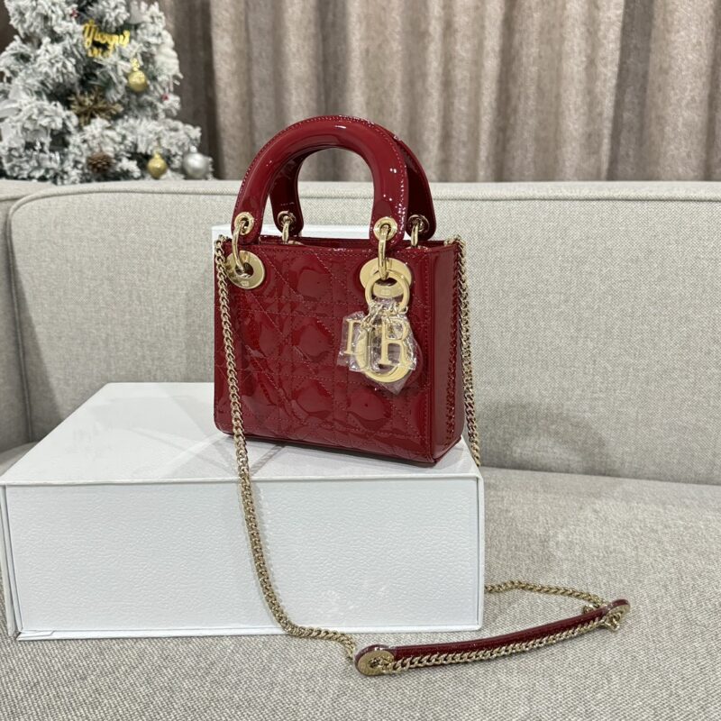 Mini Lady Dior Bag Cherry Red Patent Cannage Calfskin - Image 6