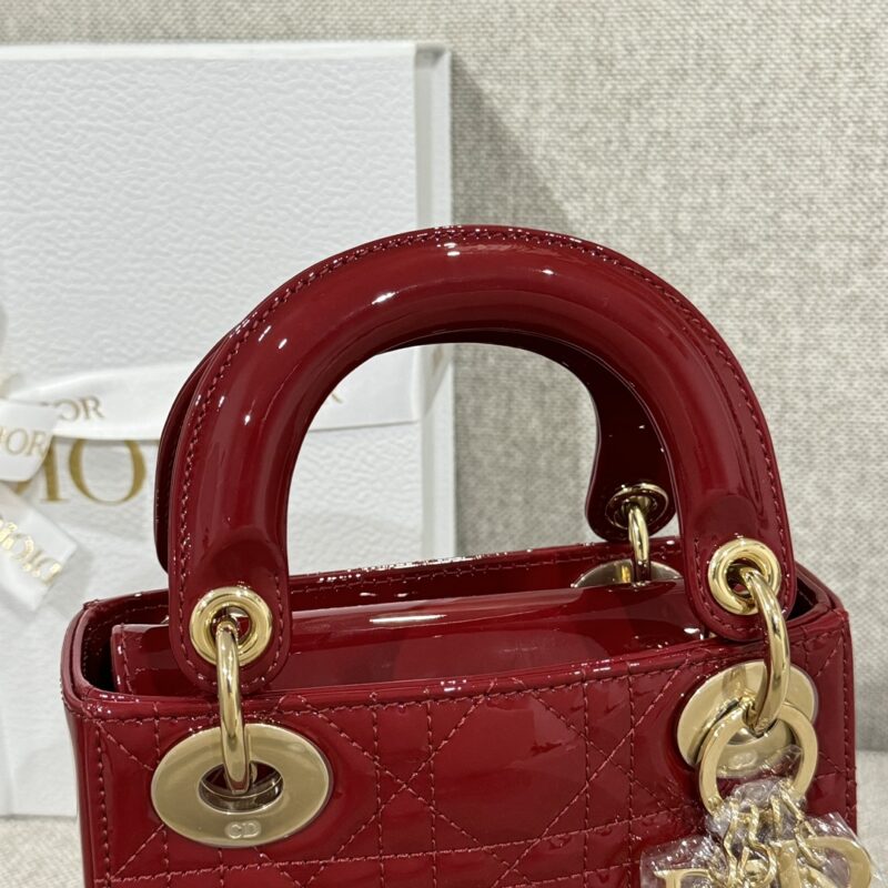 Mini Lady Dior Bag Cherry Red Patent Cannage Calfskin - Image 7