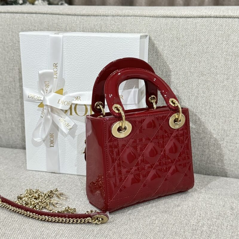 Mini Lady Dior Bag Cherry Red Patent Cannage Calfskin - Image 9