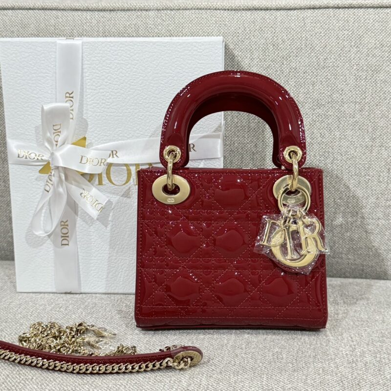 Replica Mini Lady Dior Bag in Cherry Red Patent Cannage Calfskin – Luxury Dior Handbag