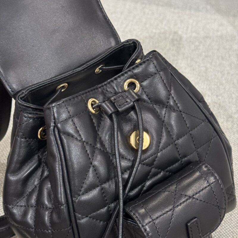 Small Dior Caro Backpack Black Macrocannage Lambskin - Image 3