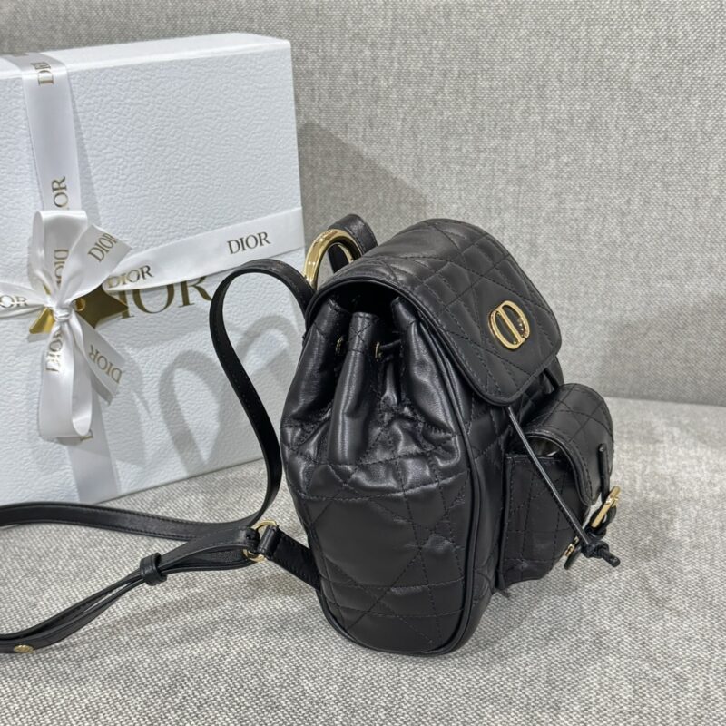 Small Dior Caro Backpack Black Macrocannage Lambskin - Image 8