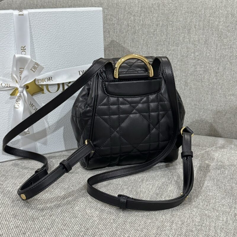 Small Dior Caro Backpack Black Macrocannage Lambskin - Image 9