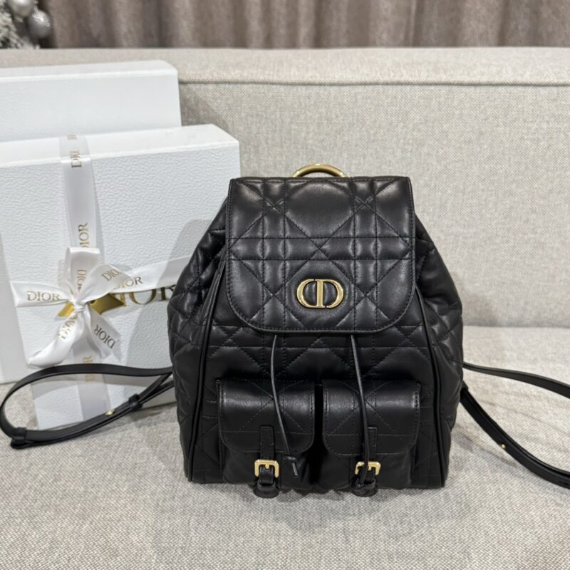 Replica Medium Dior Caro Backpack in Black Macrocannage Lambskin – Luxury Dior Backpack