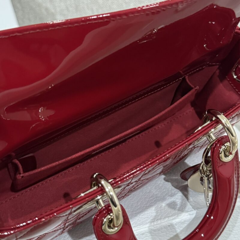 Dior Small Lady D-Joy Bag Cherry Red Patent Cannage Calfskin - Image 5