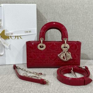 Replica Dior Small Lady D-Joy Bag in Cherry Red Patent Cannage Calfskin – Luxury Dior Handbag