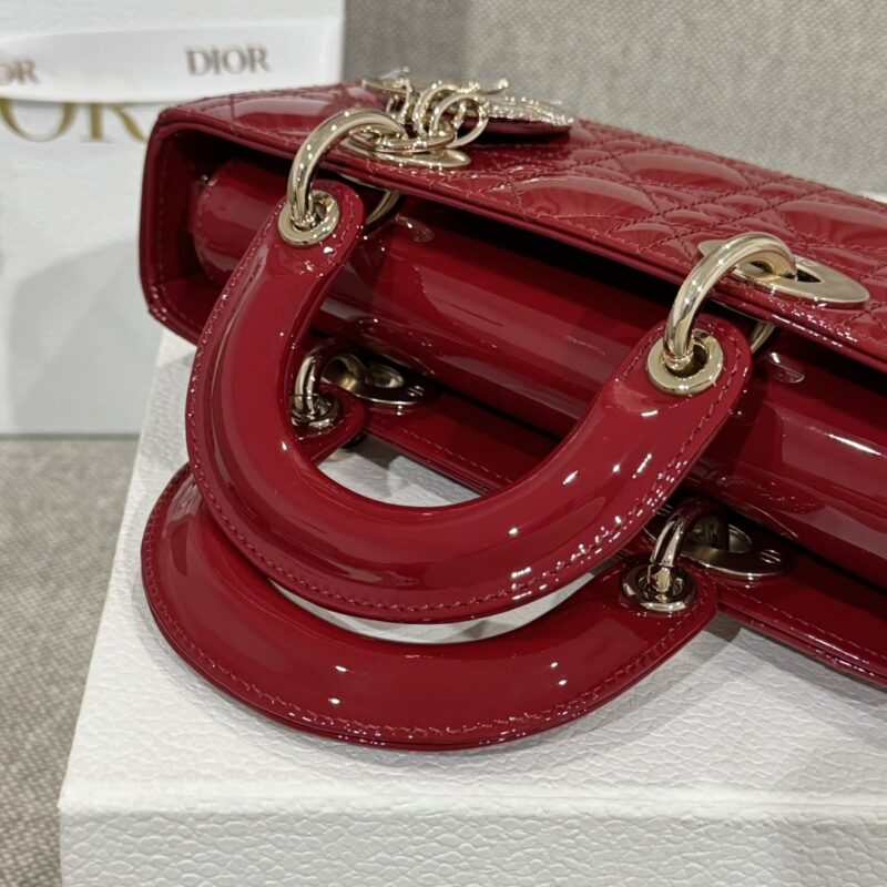 Dior Small Lady D-Joy Bag Cherry Red Patent Cannage Calfskin - Image 7