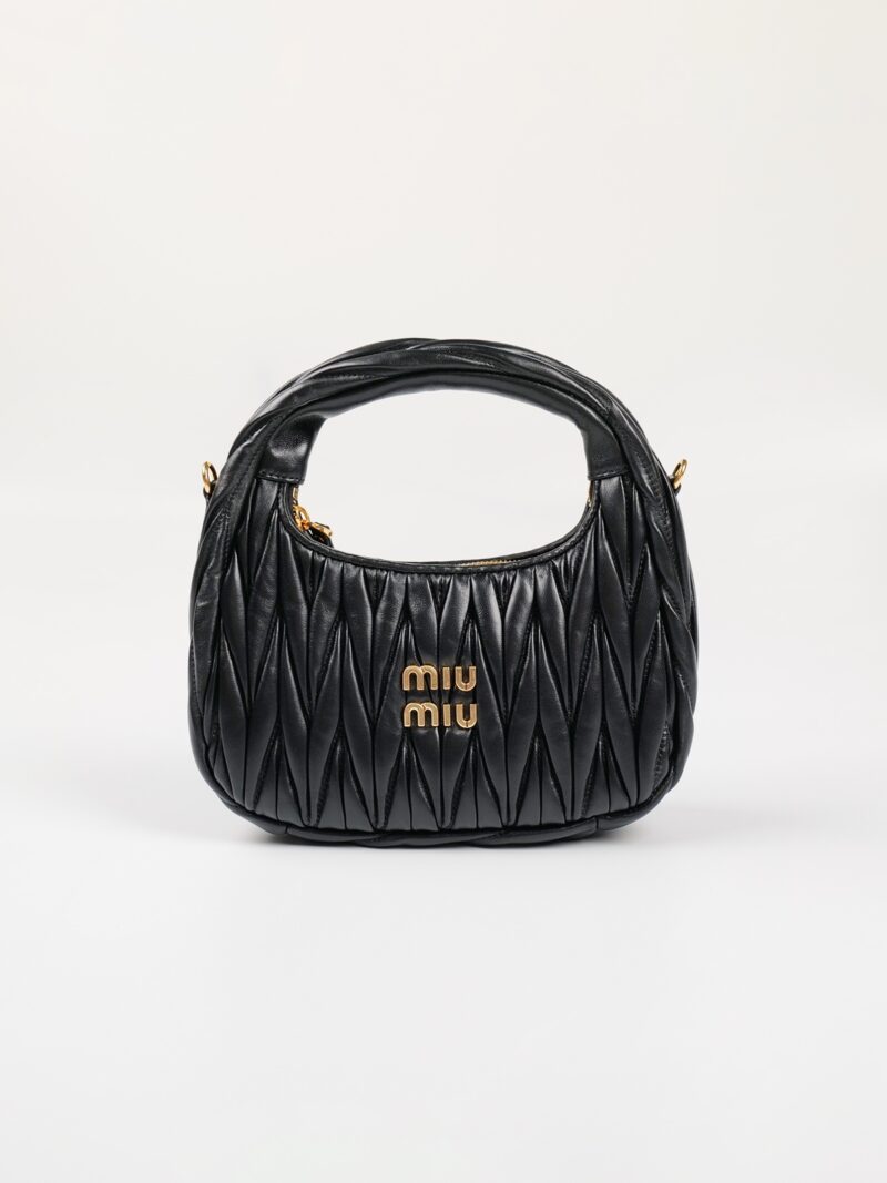 Miumiu Wander matelassé nappa leather hobo bag Black - Image 3