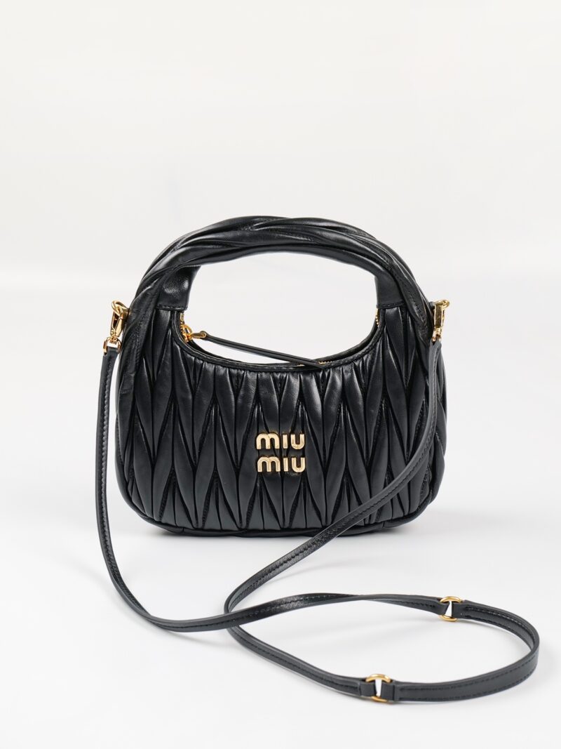 Miumiu Wander matelassé nappa leather hobo bag Black - Image 6