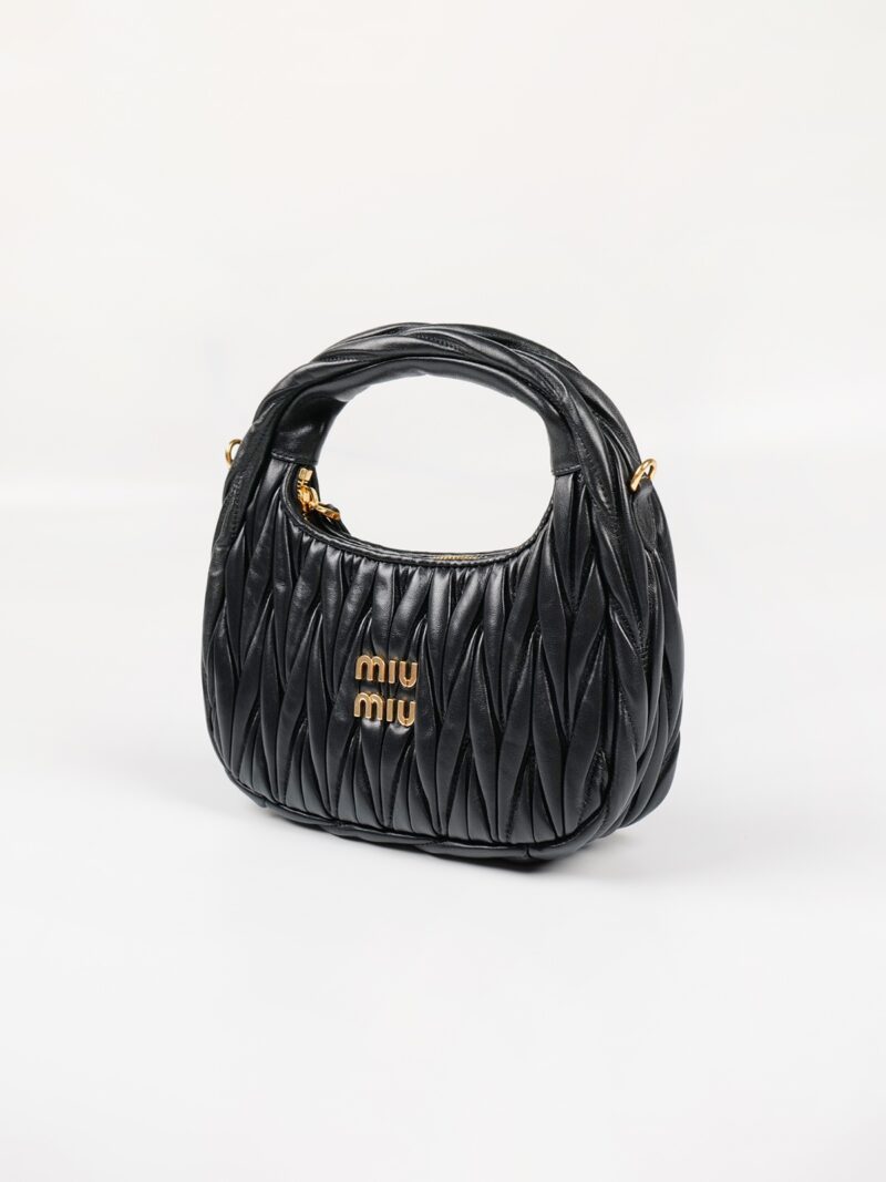 Miumiu Wander matelassé nappa leather hobo bag Black - Image 4