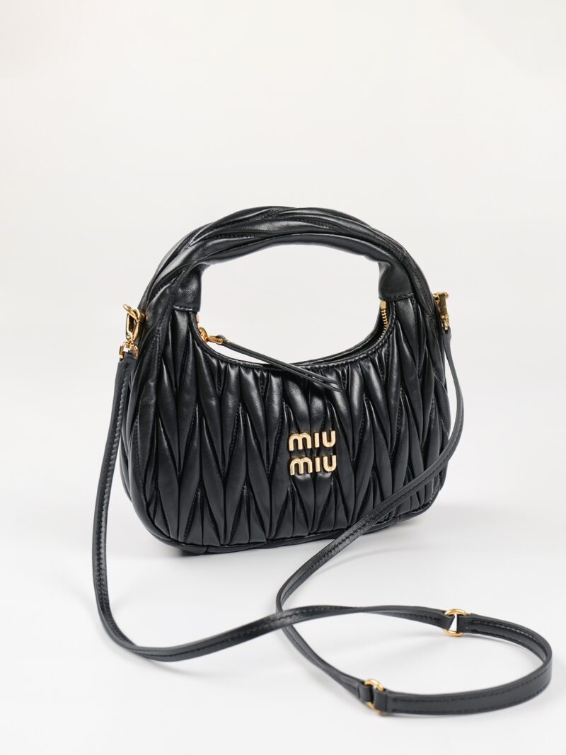 Replica Miu Miu Wander Matelassé Nappa Leather Hobo Bag Black - Designer luxury handbag