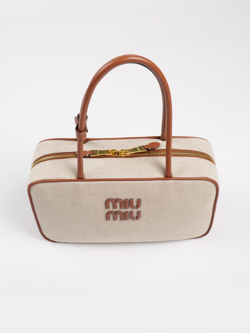 Miu Miu leather-trim canvas tote bag - Image 5